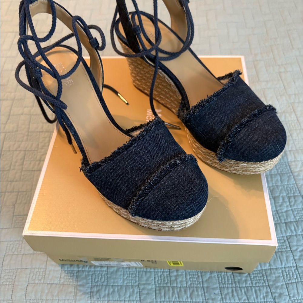 MICHAEL Michael Kors Dark Blue Denim Espadrille Wedges